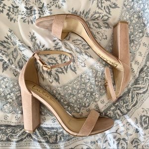 Lulus blush suede ankle strap heels